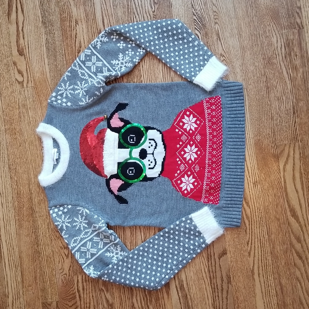 (XS) Warehouse One Festive Holiday Themed Crew Sweater Sequins Eyelash Details